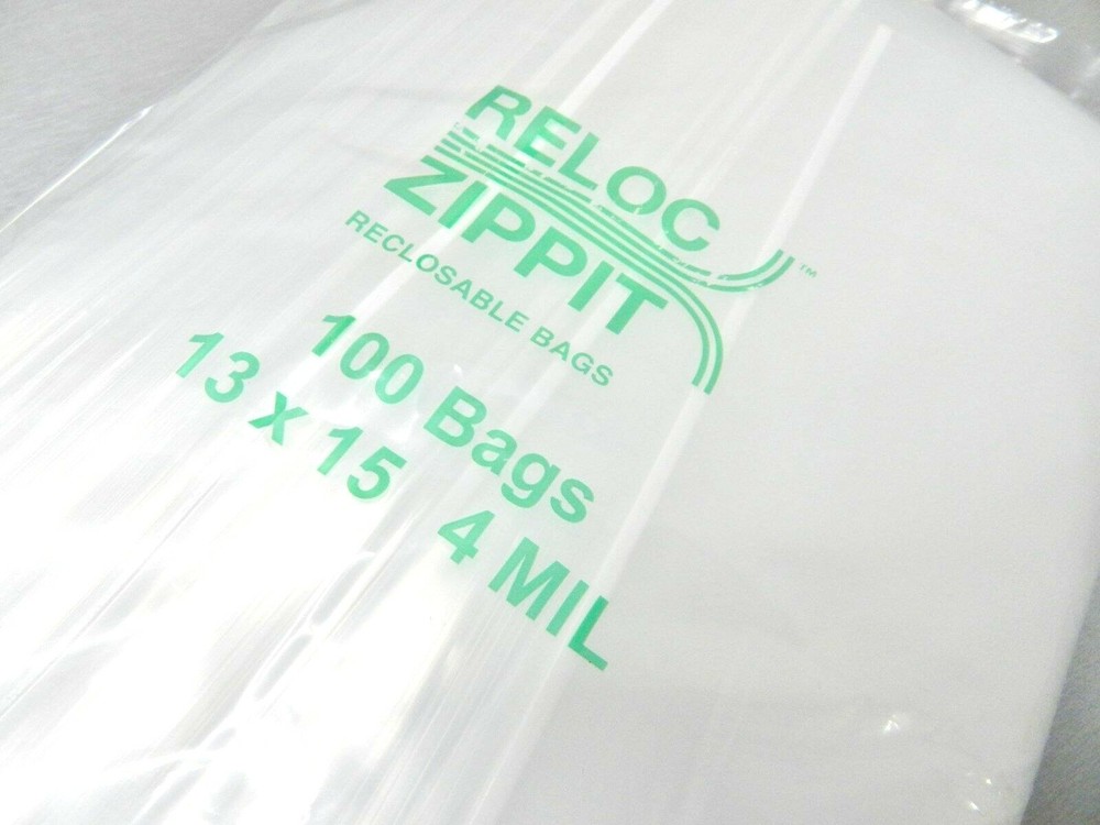 100 Reloc Zippit Bags 13×15 Clear 4 Mil Reclosable Large 13″ x 15″ 4mil Bags