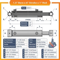 1.5×6 Hydraulic Cylinder-1.5″ Bore, 6″ Stroke -Welded Cross Tube Cylinder(new)