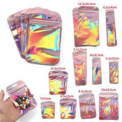 50pcs Iridescent Zip Lock Bags Holographic Self-Sealing Packaging Pouches – NEW