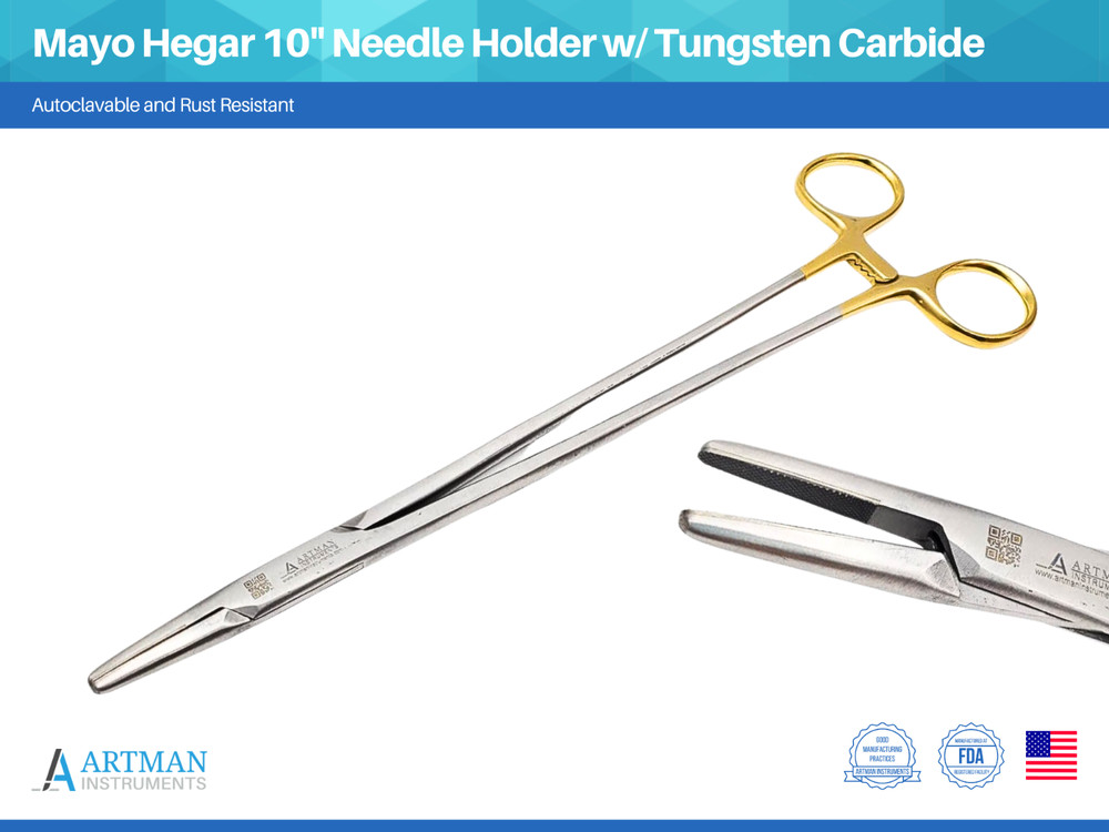 Mayo Hegar Needle Holder Driver 10 inches w/ Tungsten Carbide ARTMAN INSTRUMENTS