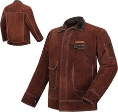 JASIC Leather Welding Jacket Split Cowhide Flame Resistant for Heavy Duty Welder