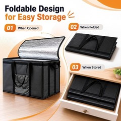 Durable Insulated Bag for Food Delivery, Reusable Cooler with Slip Pocket