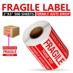 500PCS 1Roll Fragile Stickers 2×3 Fragile Label Sticker Handle With Care Mailing