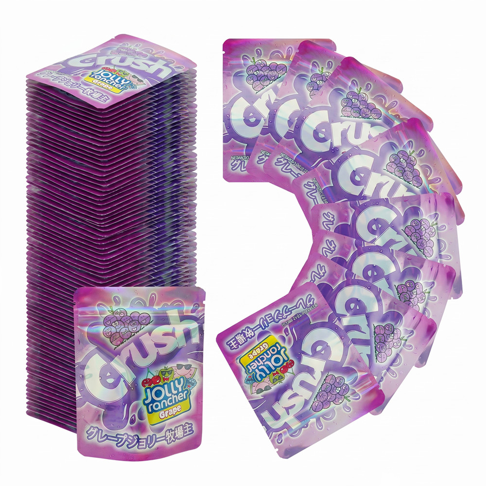 Smell Proof 3.5g Stand Up Mylar Bags Zipper Candy Holographic Foil Bags 100pcs
