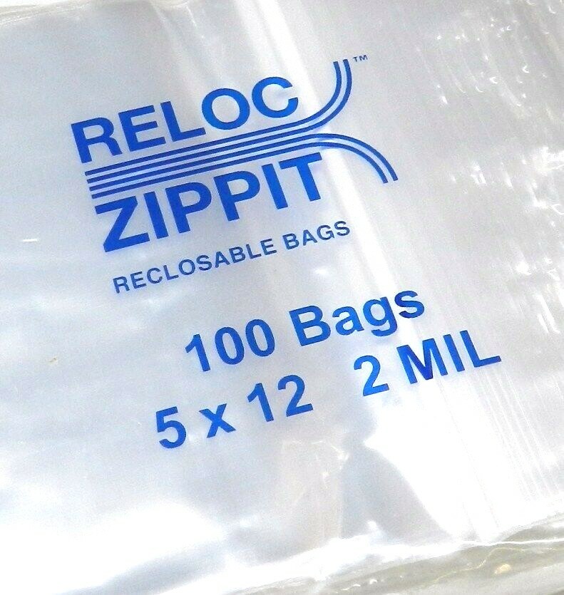 100 Reloc Zippit 5×12 Clear 2mil Poly Bags Reclosable Zip Seal Lock Bag 5″x12″