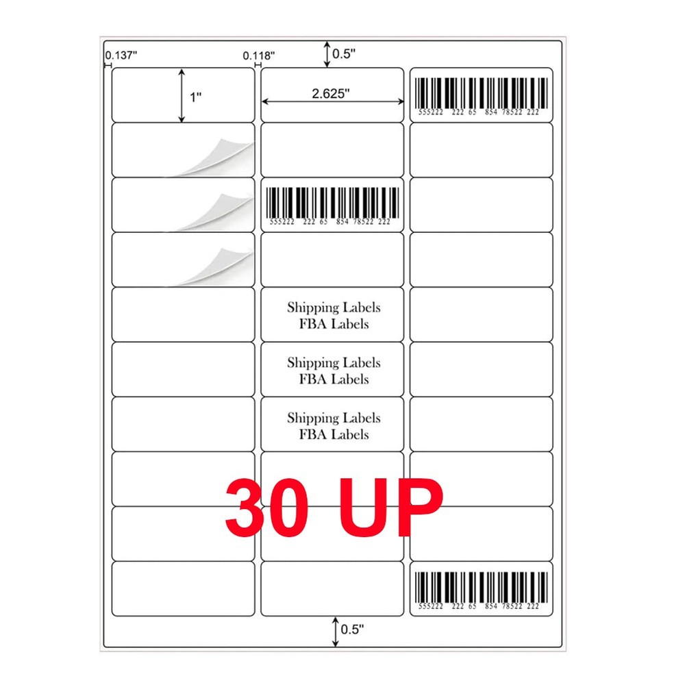 1″ x 2 5/8″ Address Shipping Labels Stickers Self Adhesive 30 UP 30 Per Sheet