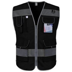 Black Safety Vest for Men Women 9 Pockets High Visibility Reflective Vest for…