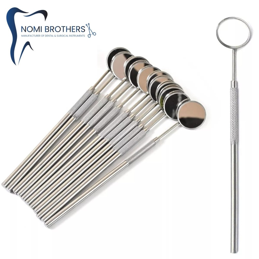10 PCS DENTAL MOUTH MIRROR #4 SET With HANDLE DENTAL INSTRUMENT STAINLESS STEEL