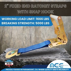 USA Heavy Duty 2″ Ratchet Tie Down Replacement Short Fixed End Strap w/Snap Hook