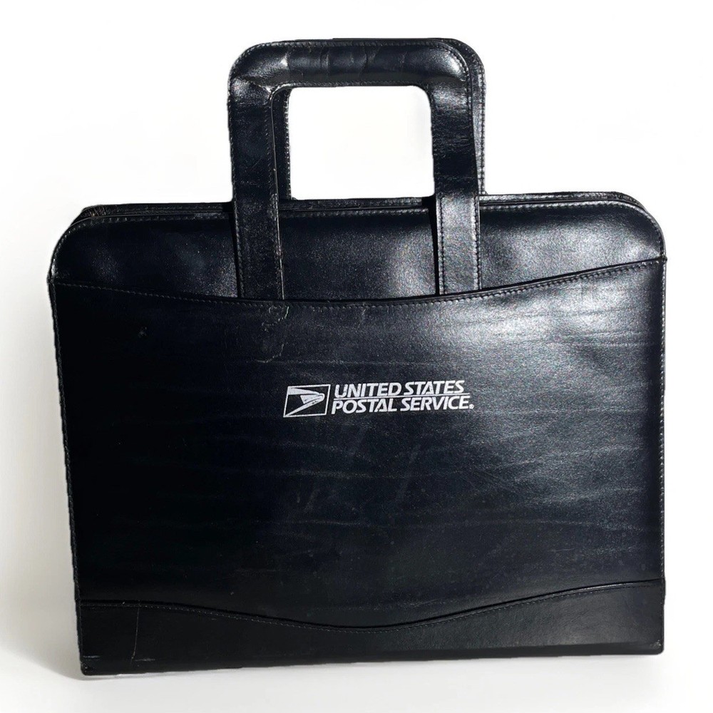 United States Postal Service (USPS) Black Leather Zippered Binder w/ Handles VTG