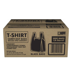 Black T-Shirt Carryout Bags, 11.5″ x 6.5″ x 22″ 1000 ct.
