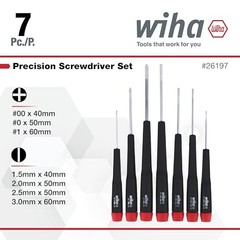 Wiha 26197 Precision Screwdriver Set, 7-Piece Mini Slotted & Phillips