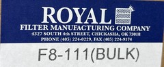 Stoddard Air Filter Element Replacement Royal F8-111 New