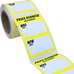 1 Roll 500 Labels Price Reduced Retail Grocery Market Stickers, 2 x 3 Inches