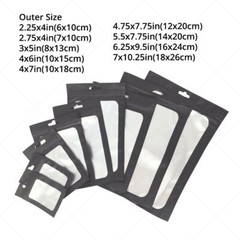 Multi-Size Matte Black Mylar Flat Zip Seal Bag For Storage w/ Window & Hang Hole