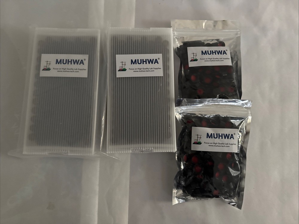 MUHWA 4ml Amber HPLC Vials Black Screw Cap With Hole 2X 100 PCs-Brand New-US