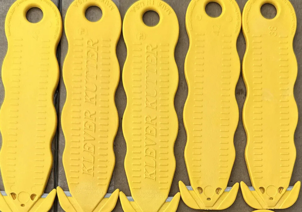 Lot of 5 KLEVER Safety Cutter 4 5/8” Lg Contoured Handle Textured Steel Yellow