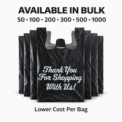 Large Size Black “Thank You” Script Heavy-Duty Plastic T-Shirt Bag 13″x23″x10″