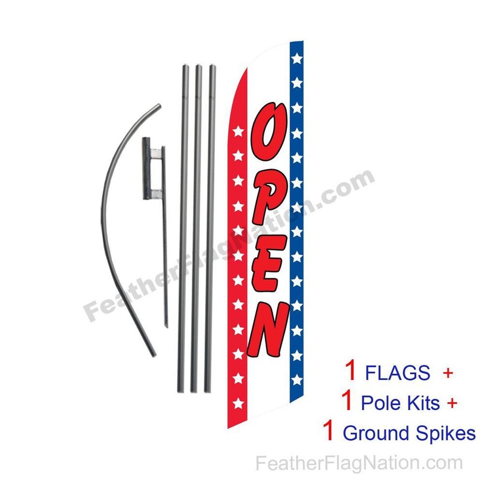 Open (stars and stripes) 15′ Feather Banner Swooper Flag Kit with pole+spike