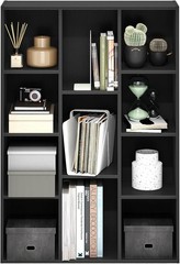 11-shelf reversible bookcase, black wood finish