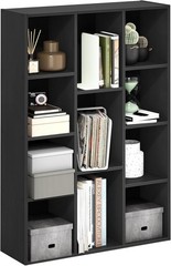 11-shelf reversible bookcase, black wood finish