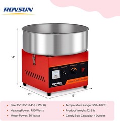 ROVSUN 15″ Commercial Cotton Candy Machine Maker Floss Pink 980W Family Party