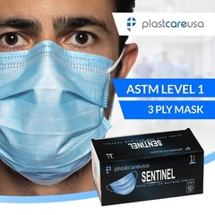 PlastCare USA ASTM Level 1 3-Ply Face Masks, Disposable Blue Masks in 50 or 1…