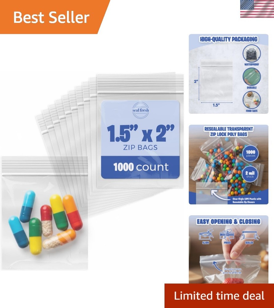 1.5 x 2 Inch Resealable Plastic Bags 1000 Pack — Clear Reclosable Mini Bags w…