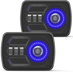 5×7 LED Headlight 7×6 H6054 Headlights with Blue Halo Amber Turn Signal