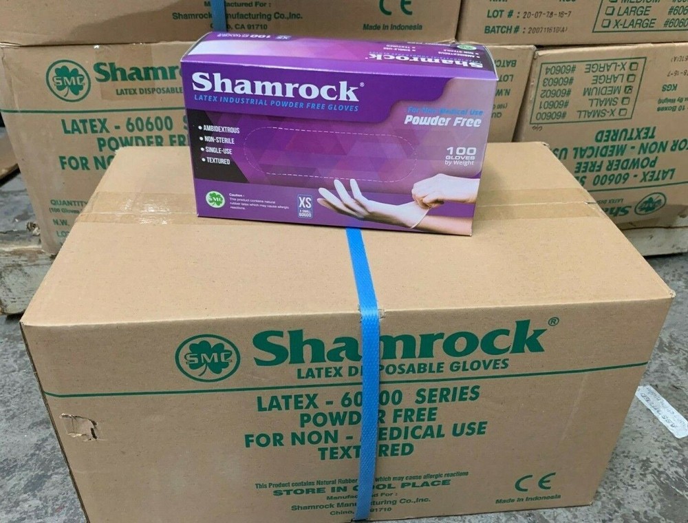 Shamrock Latex Hand Gloves CASE 1,000 pcs, 10 Boxes 100ct/box – XSMALL