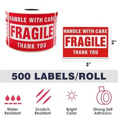 Fragile Stickers 1 Roll 500 2×3 Fragile Label Sticker Handle With Care Mailing