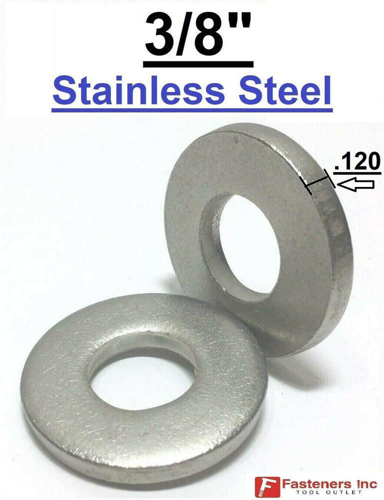 3/8″ Extra Thick (.120) Flat Washers 18-8 Stainless Steel Washer (Choose Qty)