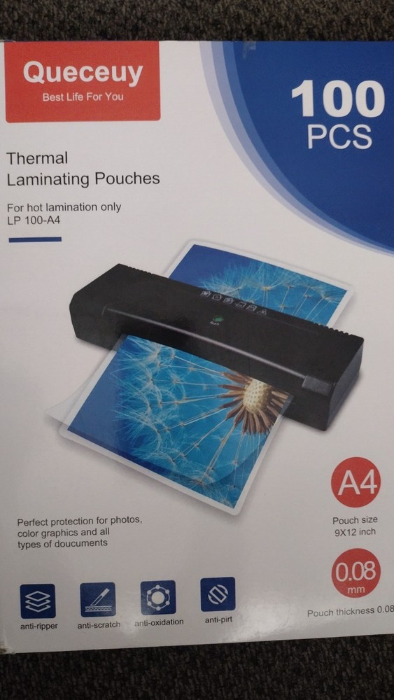 Queceuy Thermal Laminating Pouches – 100ct 9×12″ (A4)