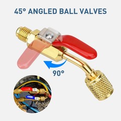 7Pcs AC Refrigerant Ball Valve Kit 1/4″ 5/16″ Adapter R410A R12 Mini Split HVAC