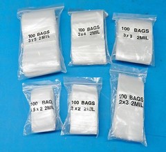 600 Zip Seal Lock Bags Clear 2mil 6 Assorted Baggies 1.5×2 2×2 2×3 3×3 3×4 3×5