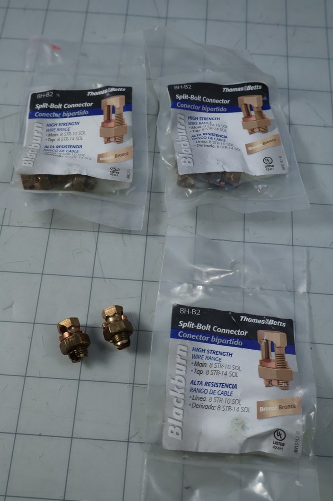 6-pack Thomas & Betts 8H-B2 Split Bolt Connector High Strength NEW