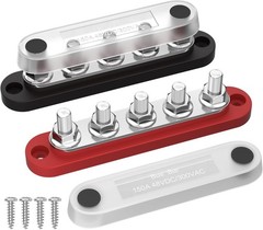 DaierTek Power Distribution Block with Cover Mini 5 x 1/4″ 5M6, red or black