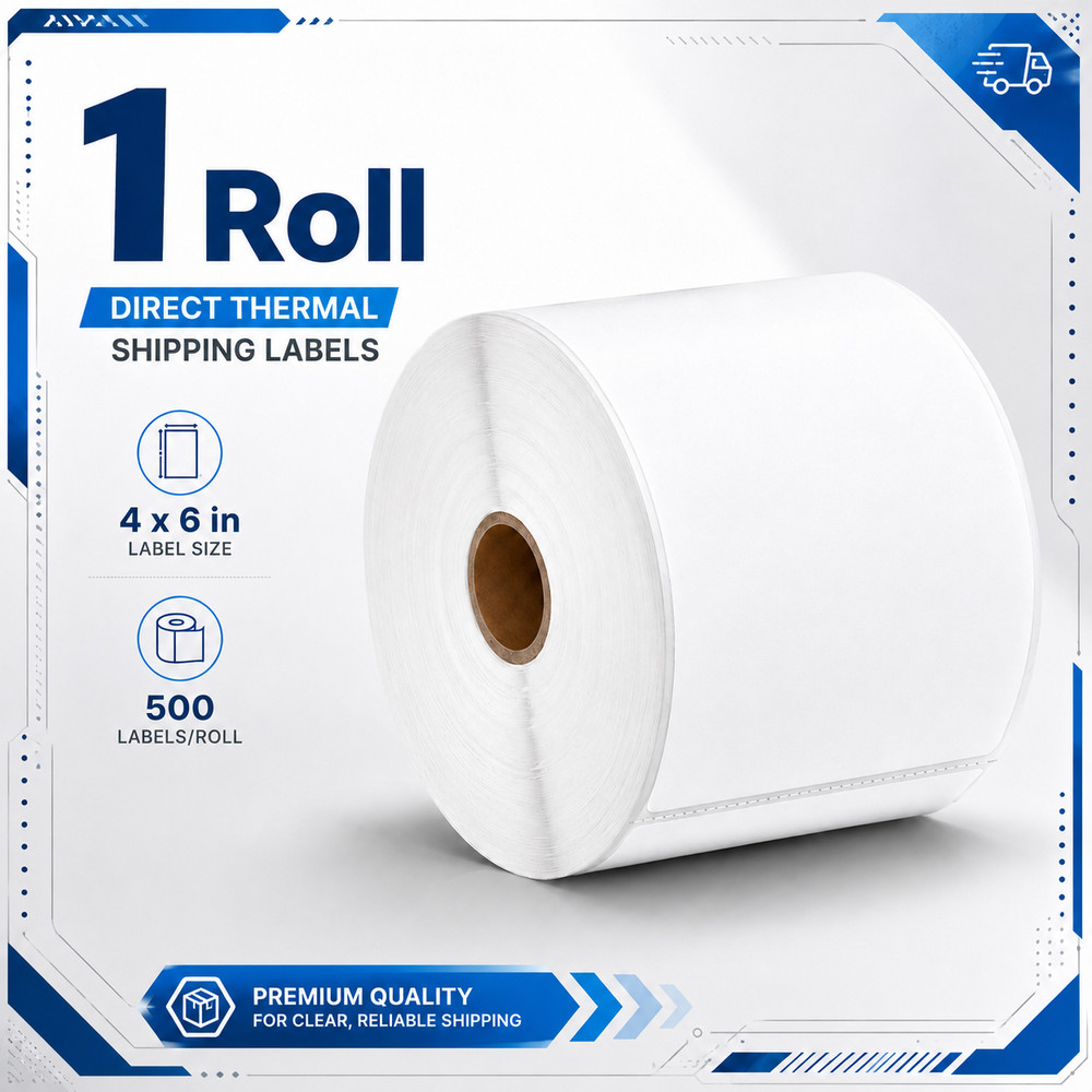 4×6 Thermal Shipping Labels 500 Labels/Roll Compatible Zebra Rollo Jadens 1Roll