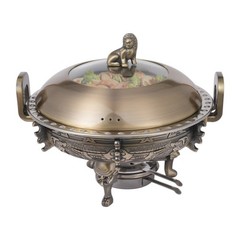 4 PCS Bronze Chinese Style Chafing Dishes Set with Alcohol Stoves Buffet