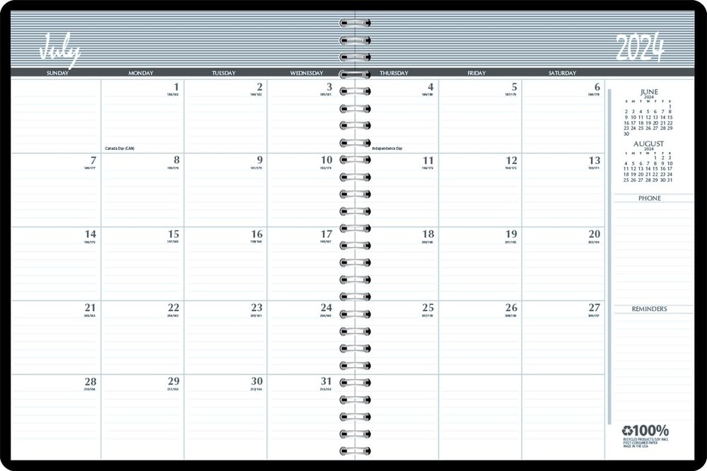 2024-2025 8.5-inch x 11-inch Academic Monthly Planner, Leatherette Cover, Bla…