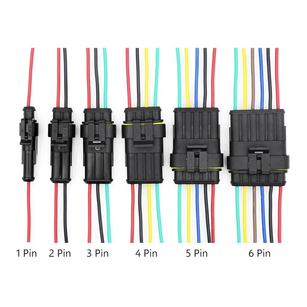 1-6 Pin Waterproof Male/Female Connectors Attached Wire Cable Colors Plug Sealed