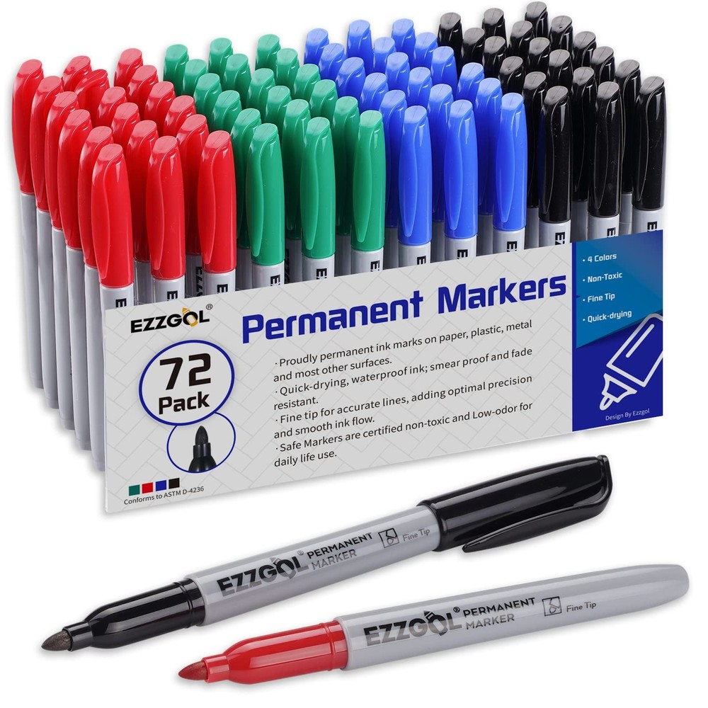 Permanent Markers Bulk, Permanent Marker Bulk Pack of 72, 4 Assorted Colors, …