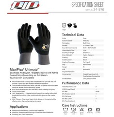 12 PR 34-876 MaxiFlex Foam Full Palm Coated Nitrile Grip PROTECTIVE WORK GLOVES