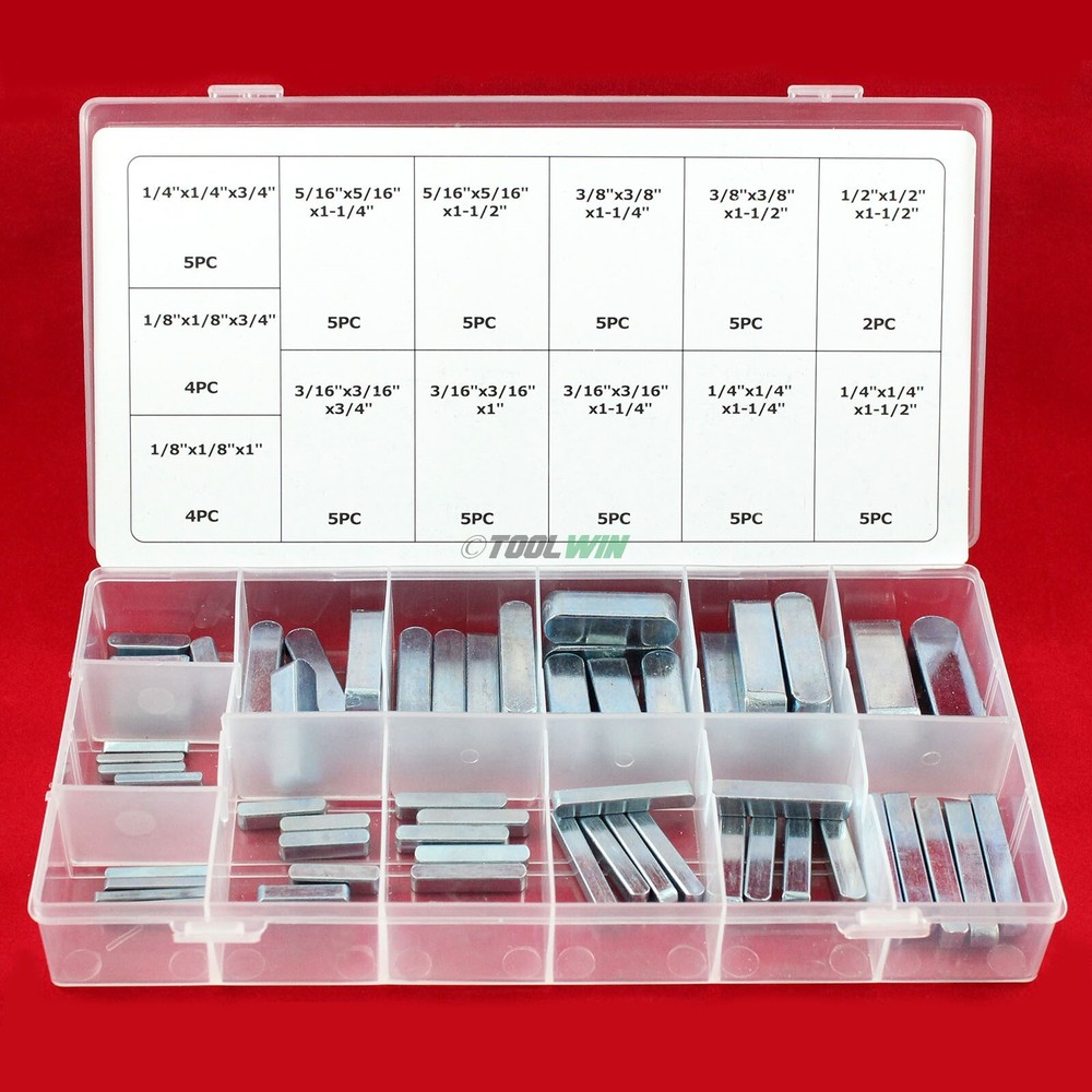 60 pc Keystock Bar Assortment SAE Square Key Stock Keyway Set