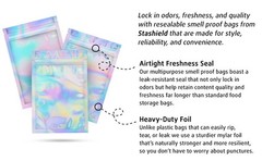 200 Quantity STASHIELD Holographic Smell Proof Mylar Bags Resealable Packaging