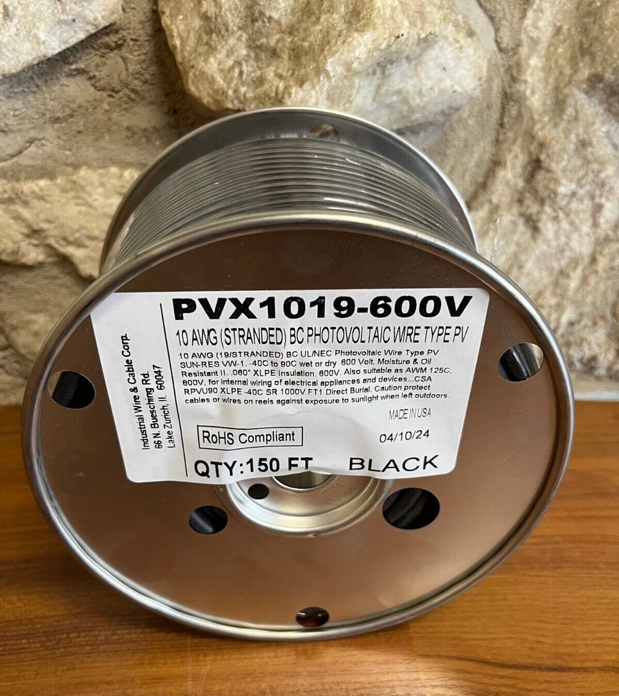 SOLAR PV-PVX 1019-WIRE 10 AWG (19/STRANDED) BC 150 FT RED OR BLACK
