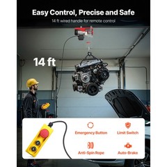 VEVOR Electric Hoist 440 lbs Crane Winch with 14FT Wired Remote Control 110V