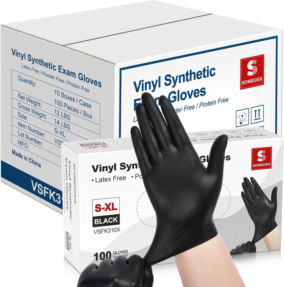 Black Vinyl Exam Gloves, 4Mil, Disposable Gloves Latex-Free, for Medical, Cookin