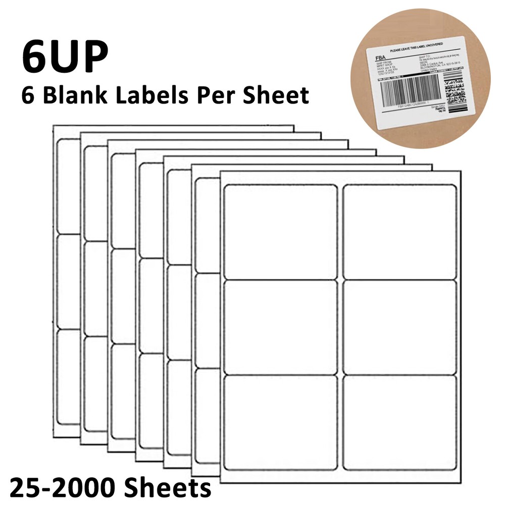 4″ x 3-1/3″ Address Shipping Labels Self Adhesive for Laser Inkjet Printer 6 UP