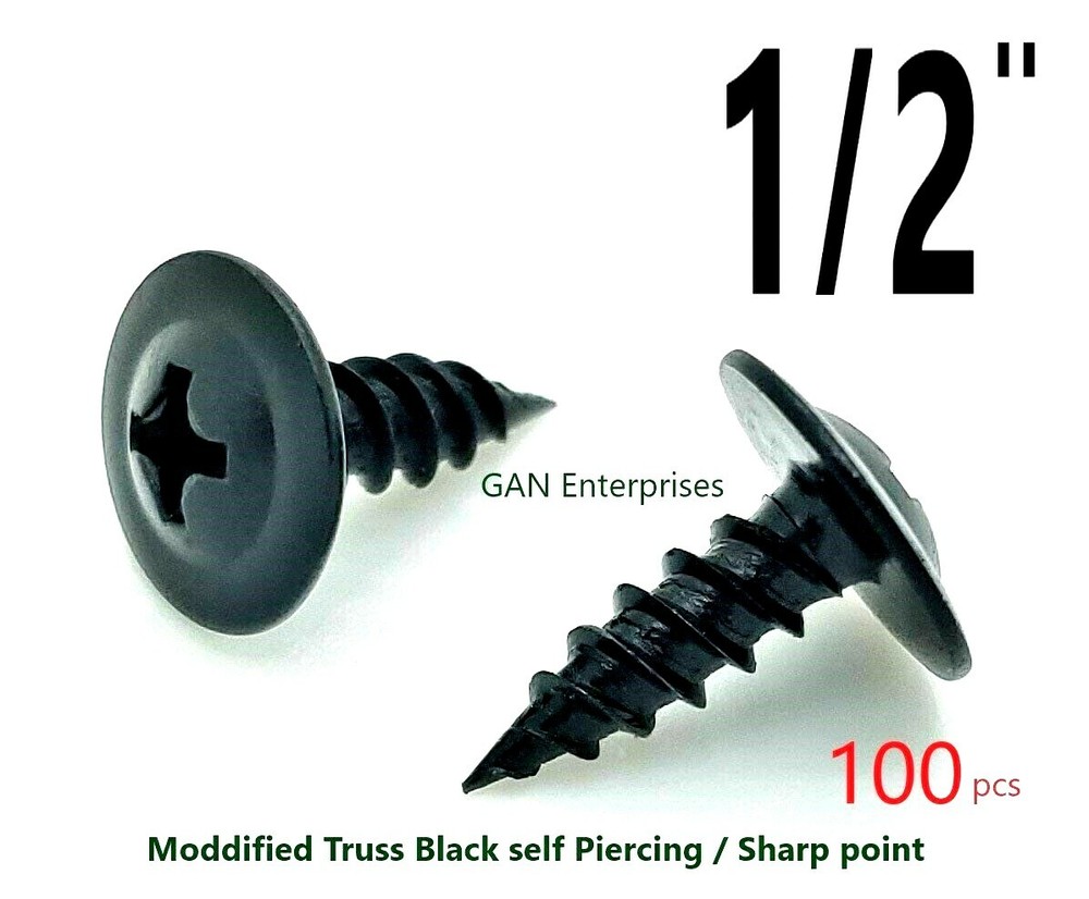 Modified Truss Head Screws #8 x 1/2″, Sharp point K-Lath Black 100 Qty